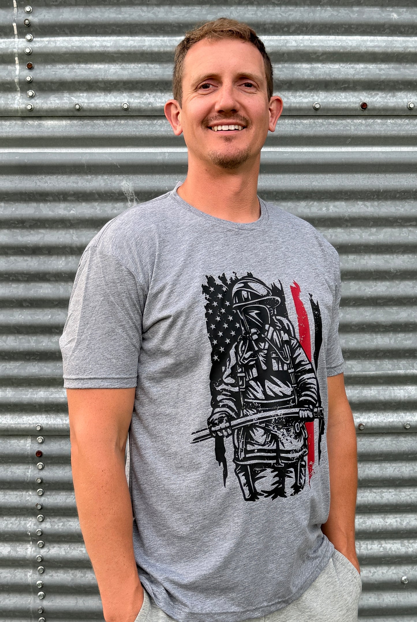 FIREMAN WITH FLAG TEE