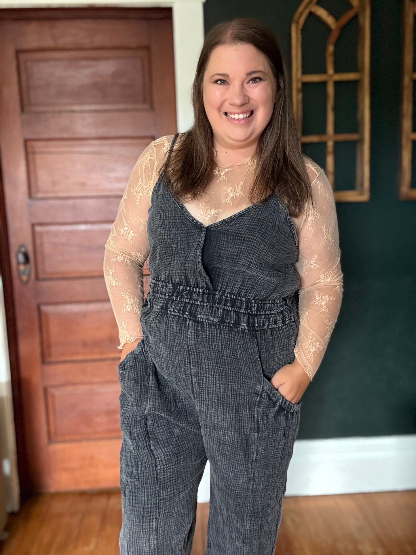 MINERAL WASH COTTON GAUZE JUMPSUIT