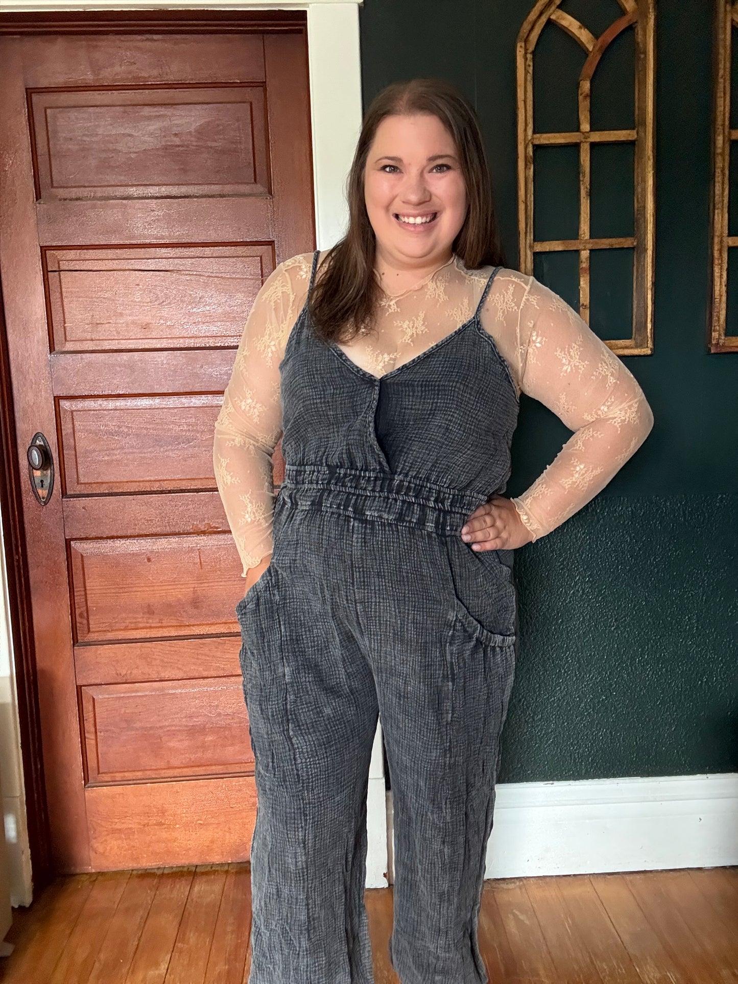 MINERAL WASH COTTON GAUZE JUMPSUIT