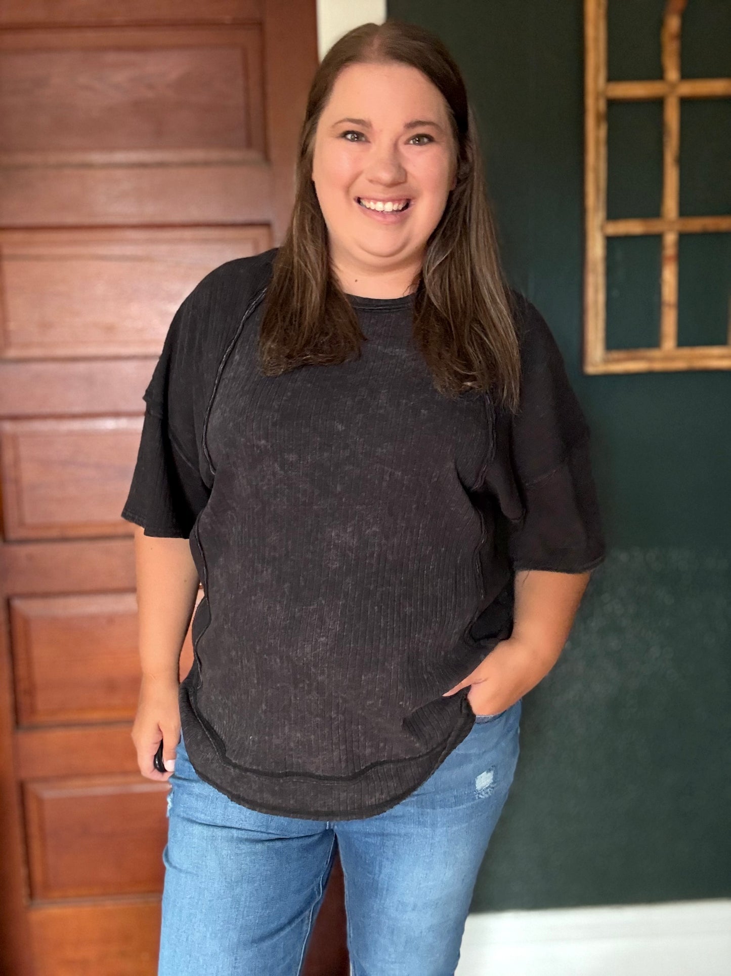 MINERAL WASH RIBBED KNIT TOP