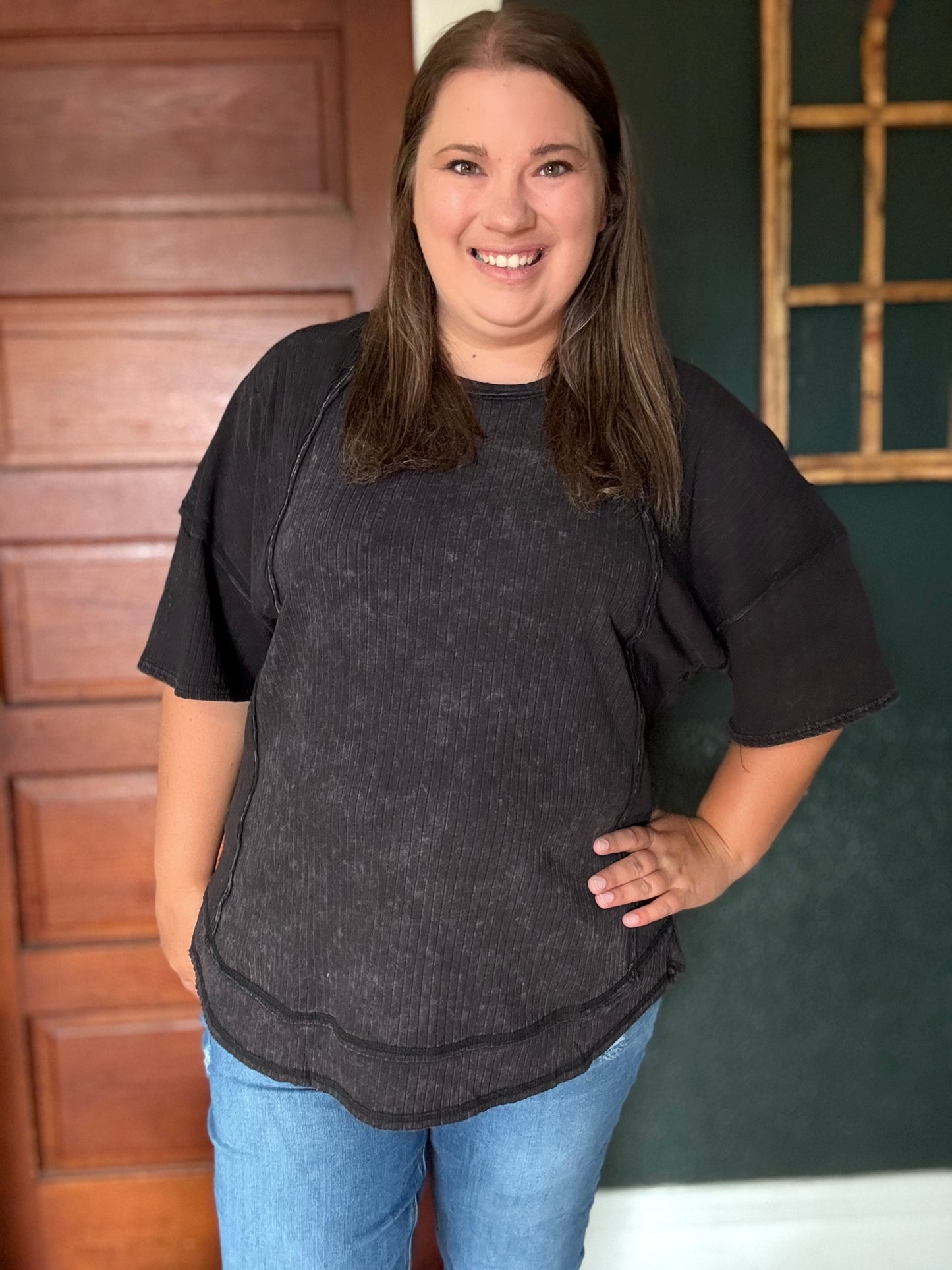 MINERAL WASH RIBBED KNIT TOP