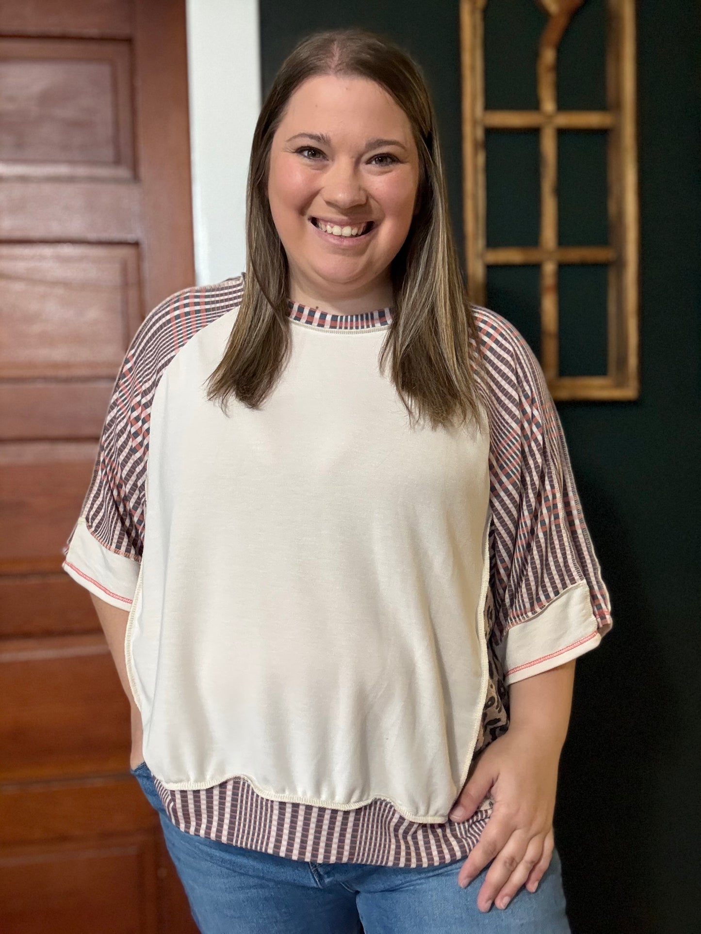 LEOPARD COLORBLOCK TOP