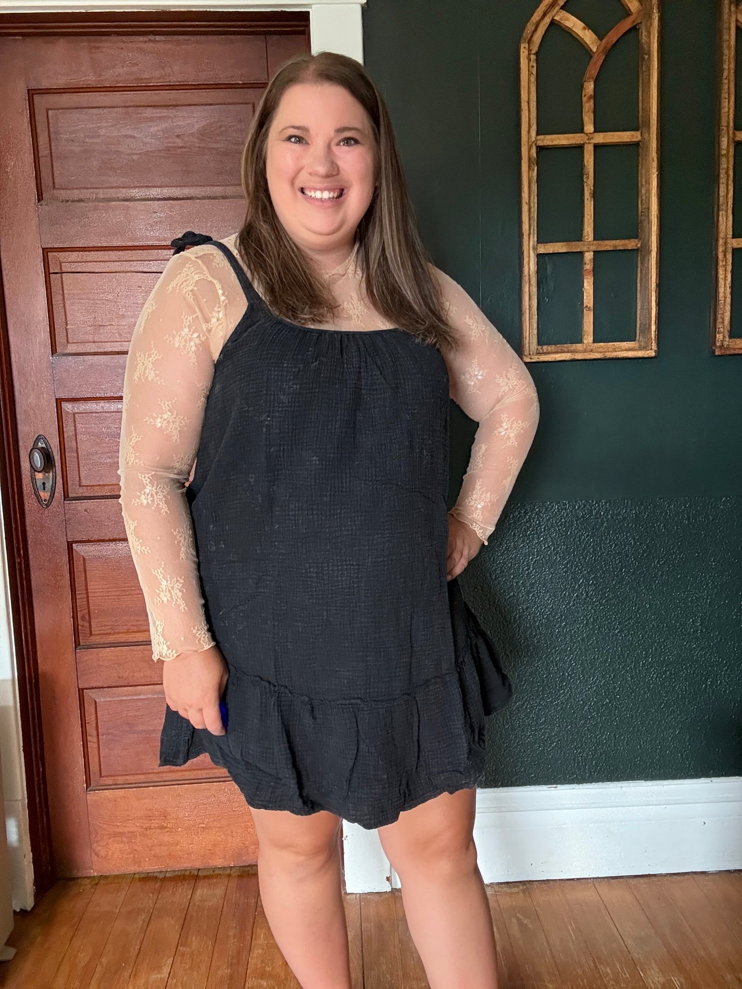 MINERAL WASHED TIE MINI DRESS