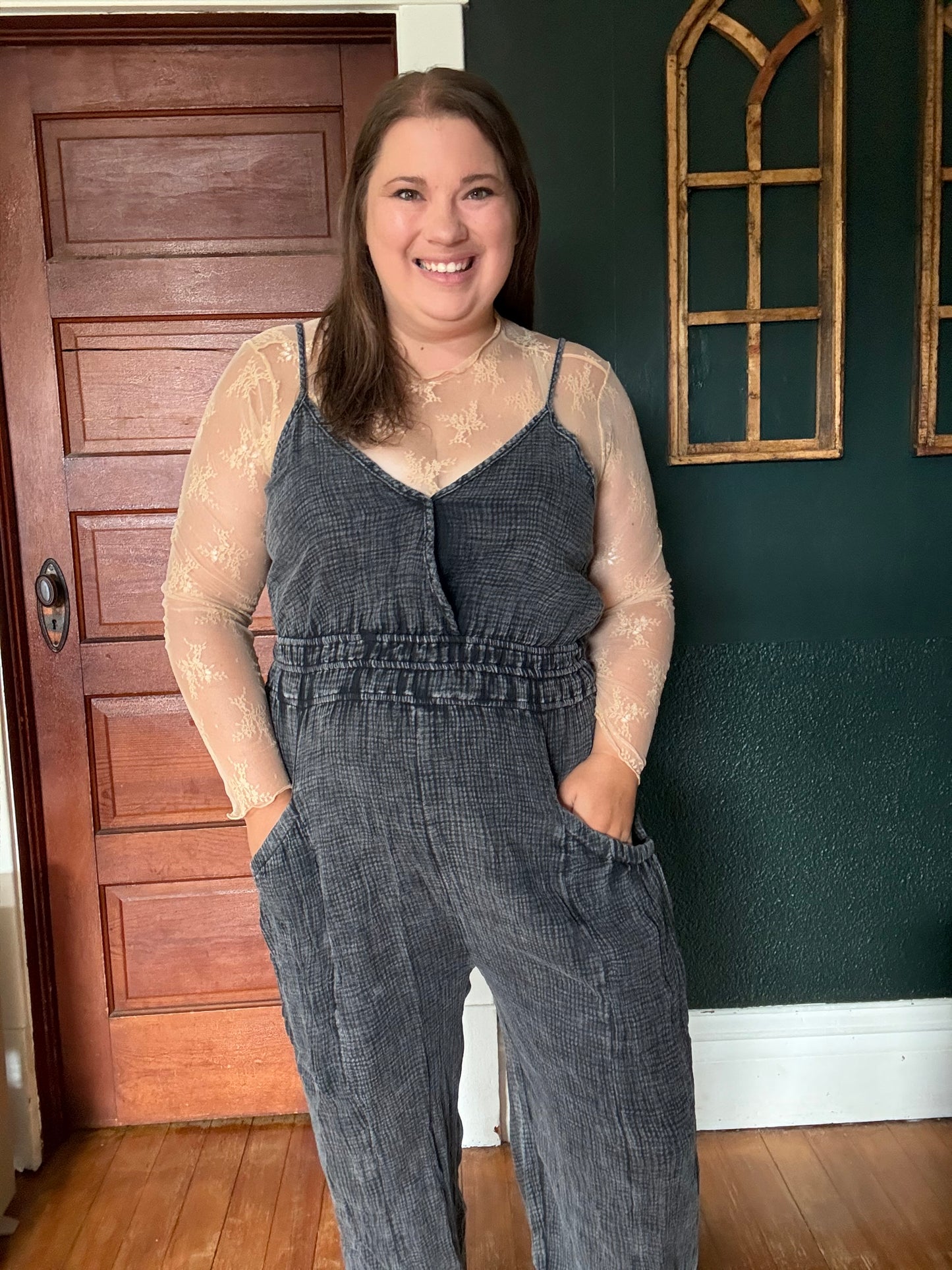 MINERAL WASH COTTON GAUZE JUMPSUIT