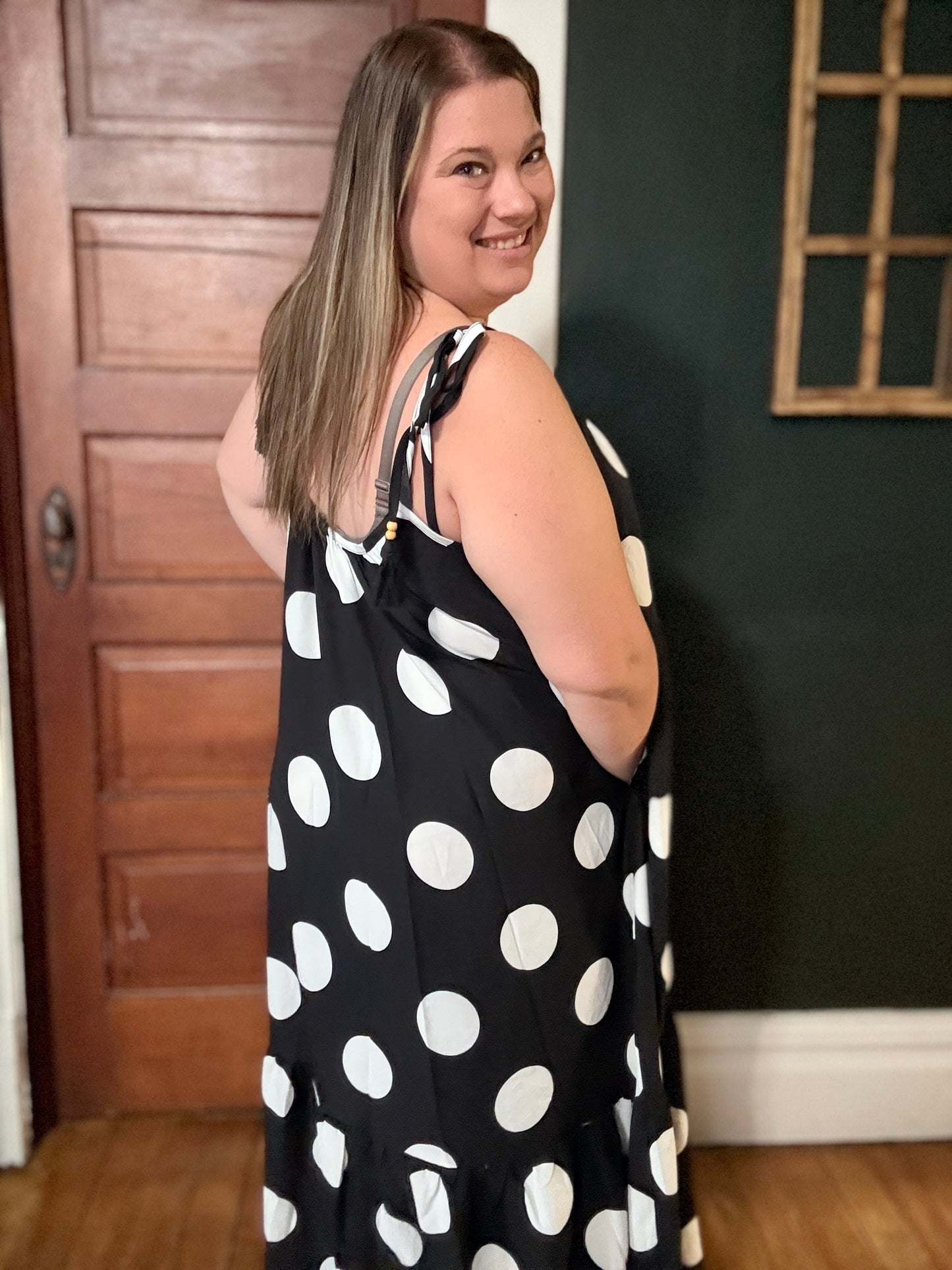 POLKA DOT TIE STRAP MAXI DRESS