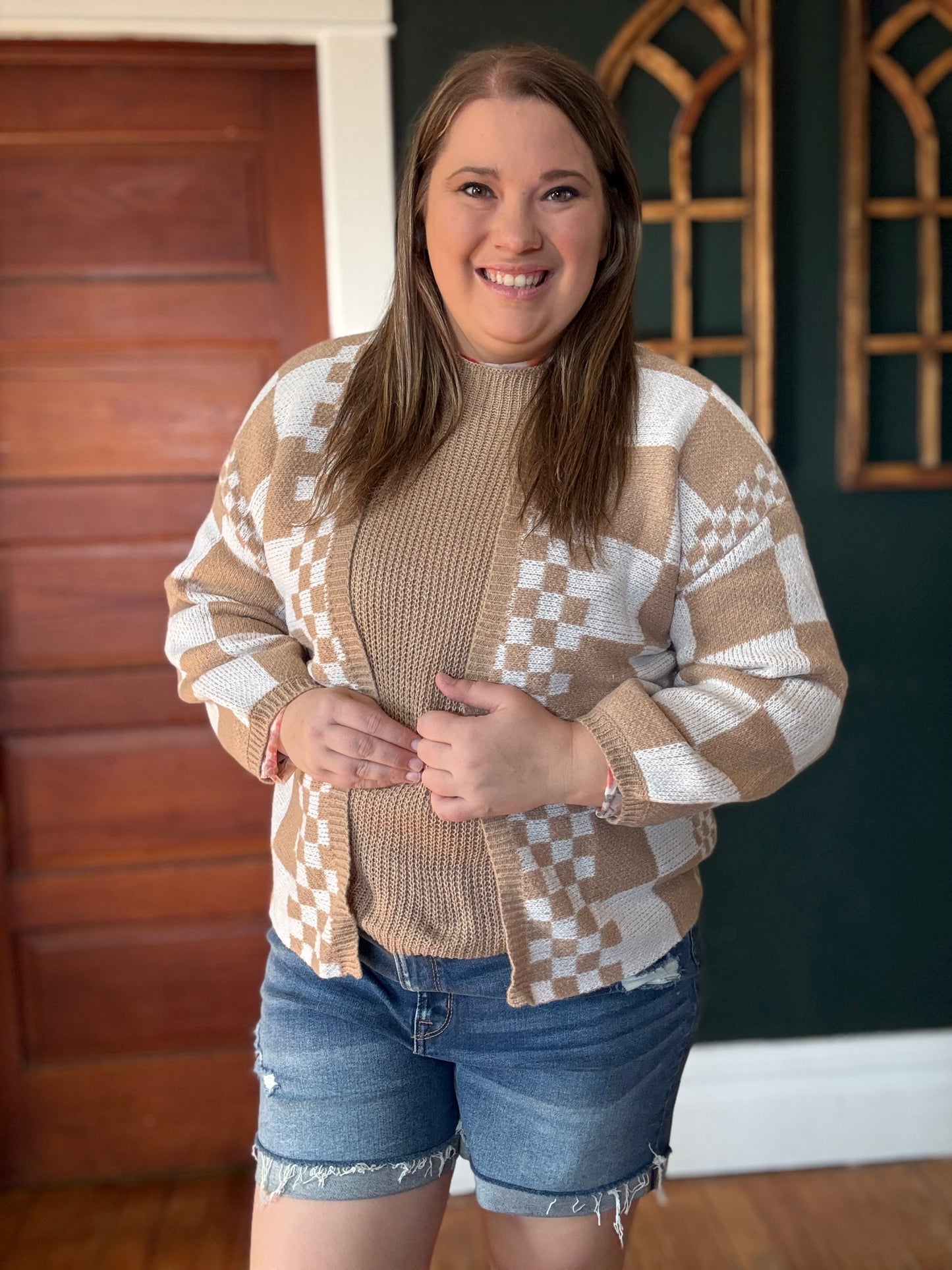 CHECKER KNIT CARDI