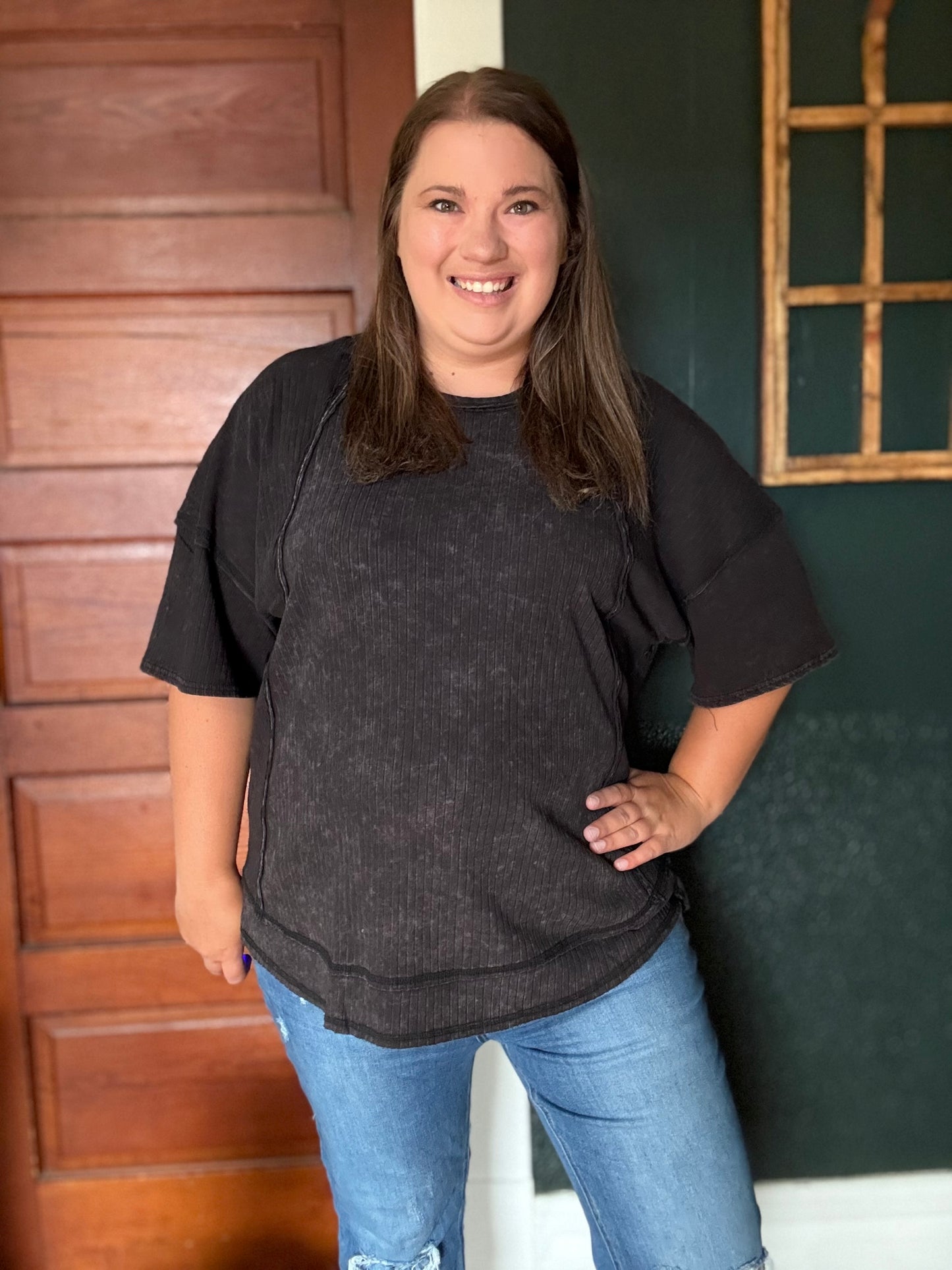 MINERAL WASH RIBBED KNIT TOP