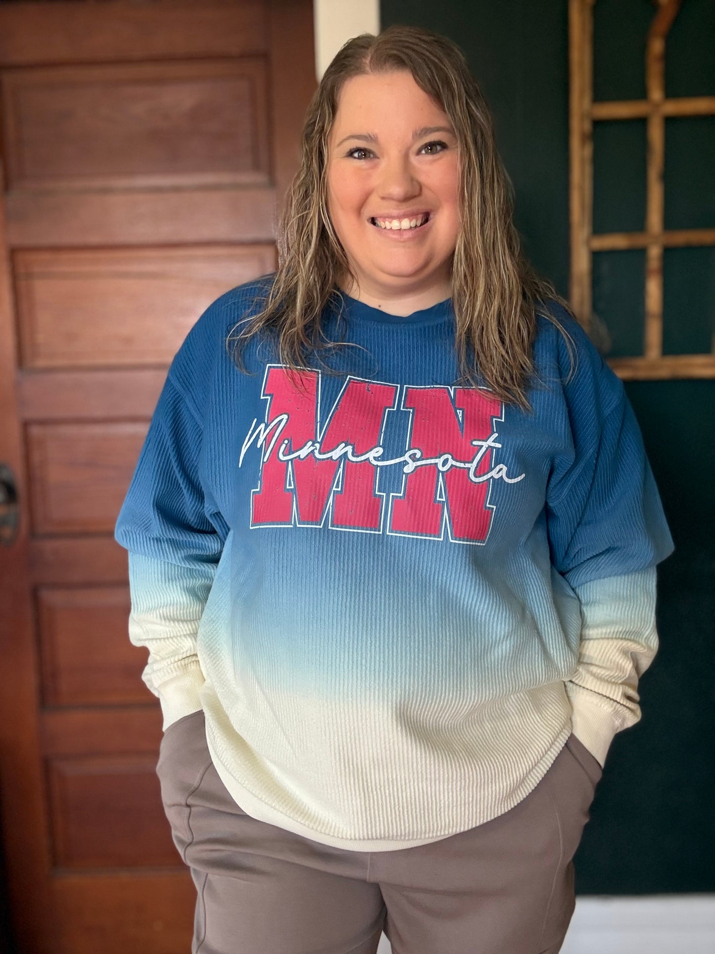 MN NAVY OMBRE CORDED CREW