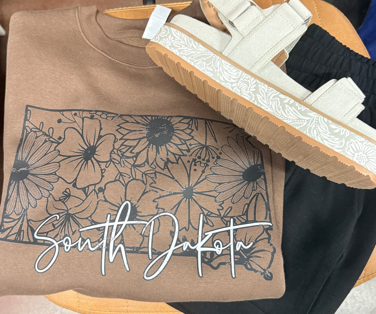 SD STATE SHAPE FLORAL CREWNECK