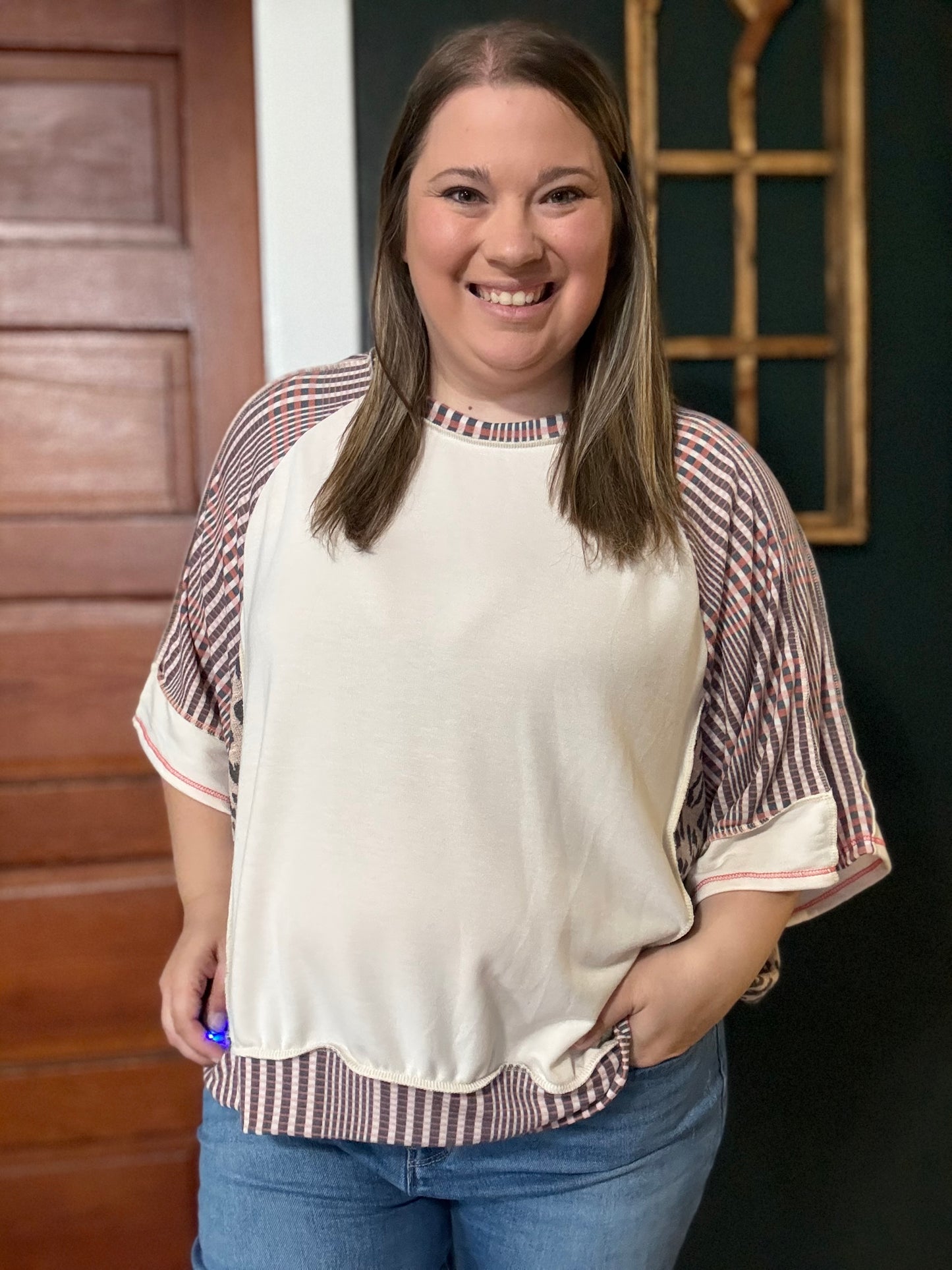 LEOPARD COLORBLOCK TOP