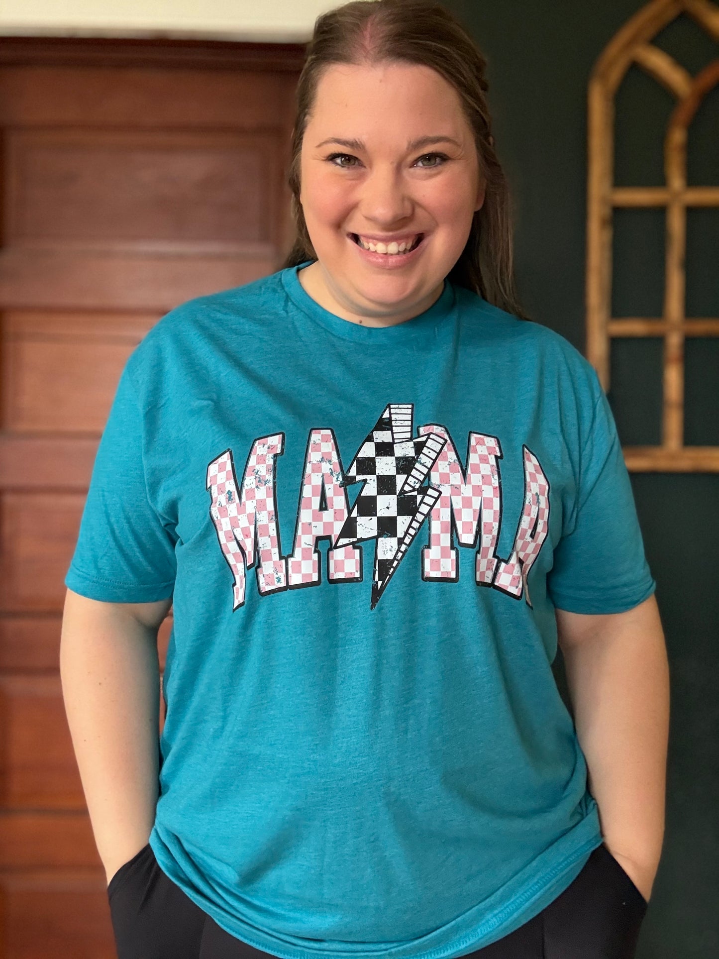 TEAL MAMA CHECKERED TEE