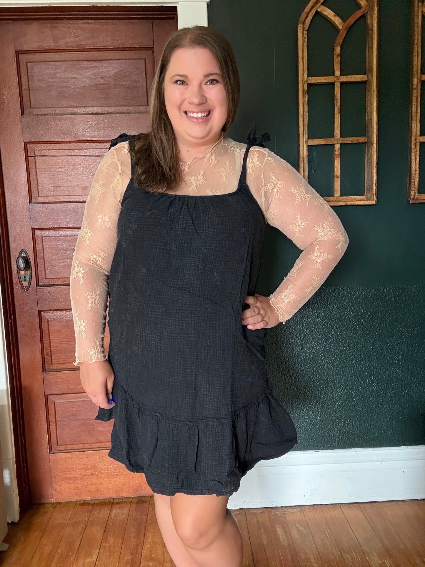 MINERAL WASHED TIE MINI DRESS
