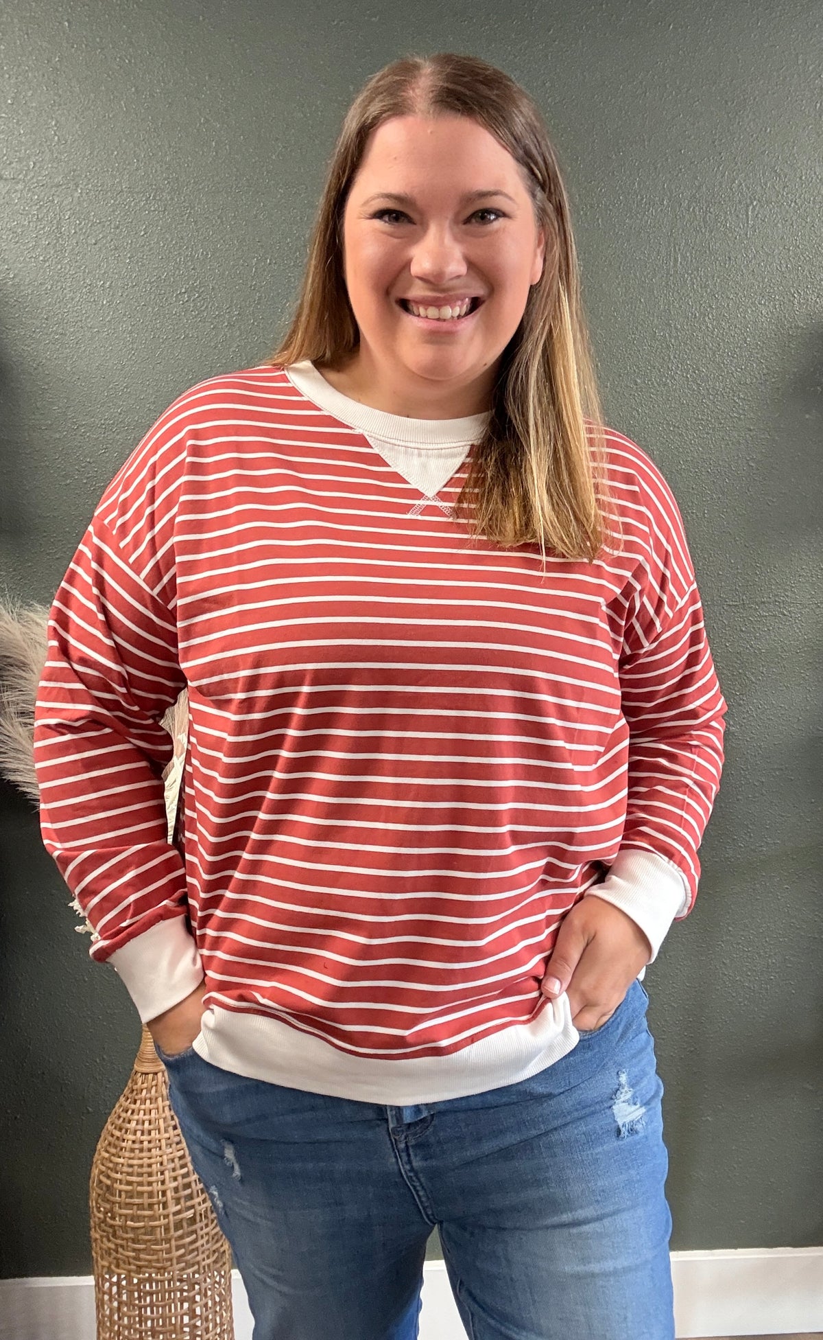 AUTUMN DAYS STRIPED TOP RUST CT-3557Y