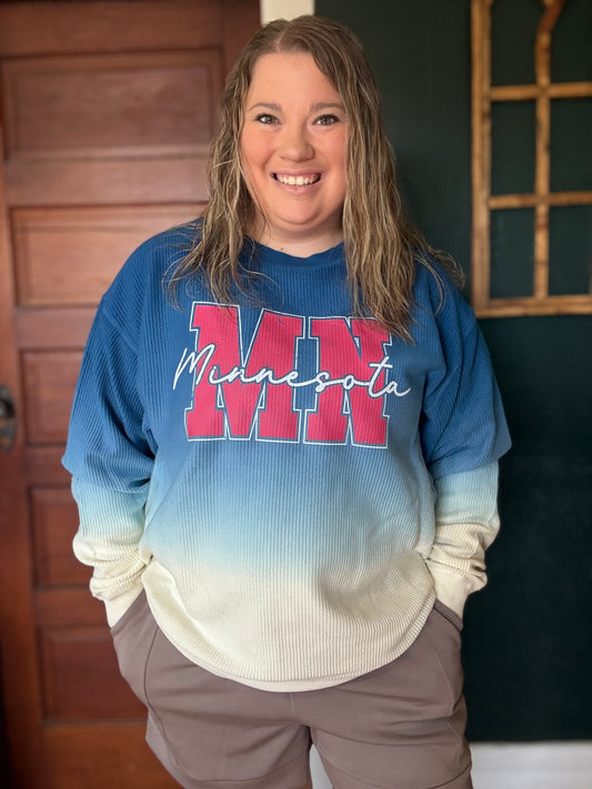MN NAVY OMBRE CORDED CREW