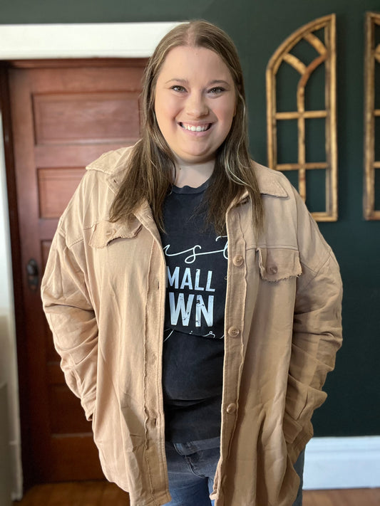 TERRY BUTTON DOWN JACKET LATTE