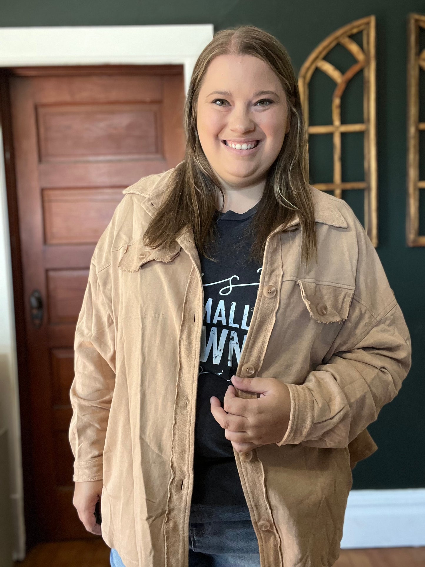 TERRY BUTTON DOWN JACKET LATTE