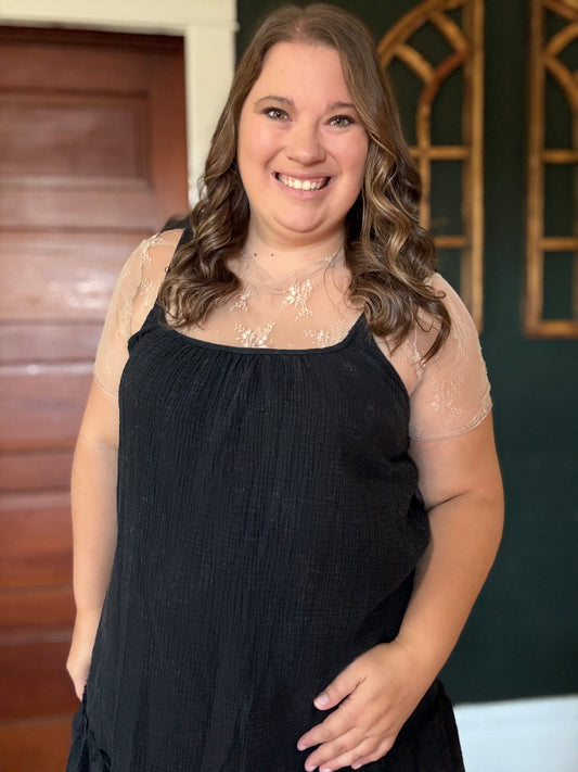 BEIGE SHORT SLEEVE LACE TOP