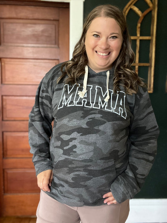 DISTRESSED CAMO MAMA HOODIE