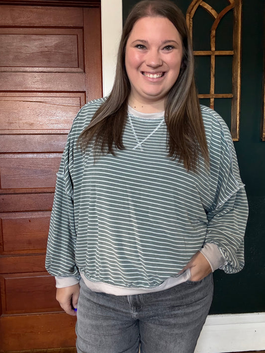 OLIVE STRIPED KNIT TOP