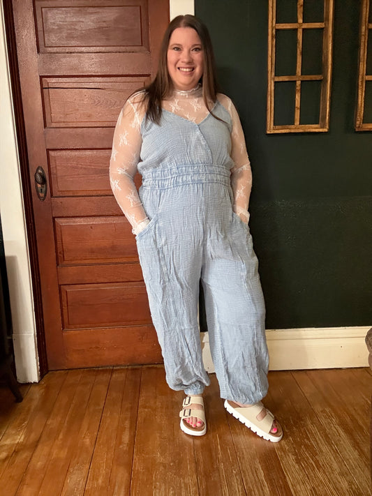 DENIM WASHED GAUZE JUMPSUIT