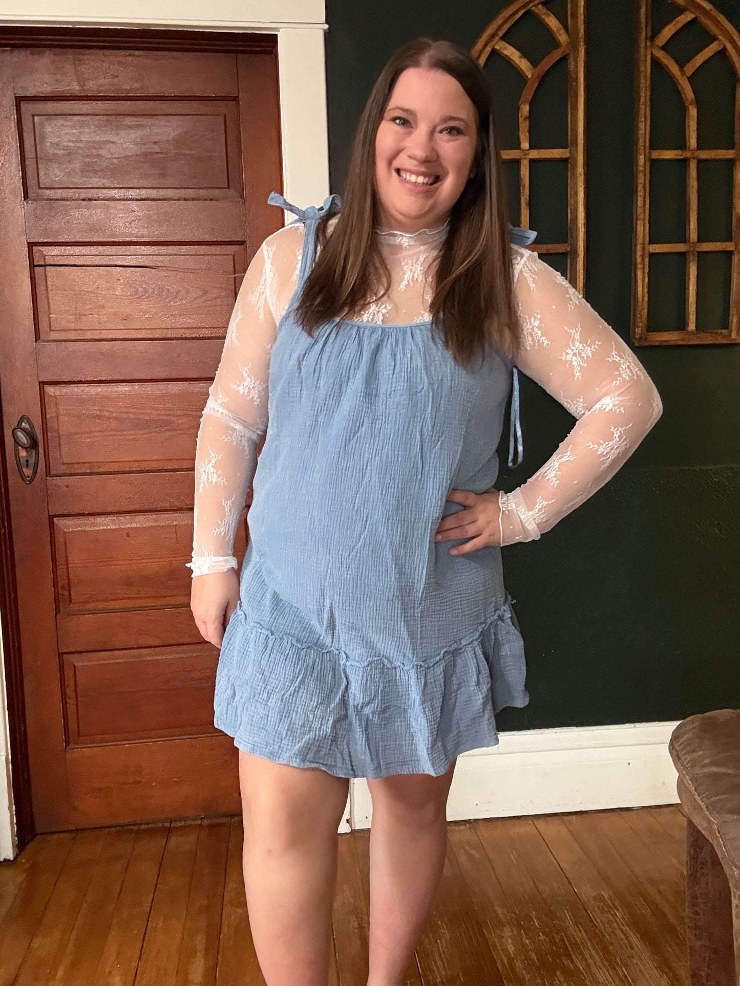 MINERAL WASHED TIE MINI DRESS