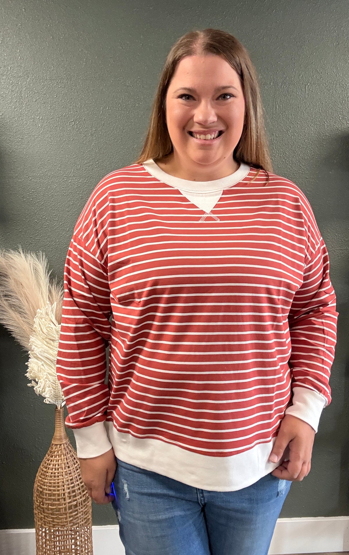 AUTUMN DAYS STRIPED TOP RUST CT-3557Y
