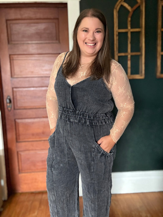 MINERAL WASH COTTON GAUZE JUMPSUIT