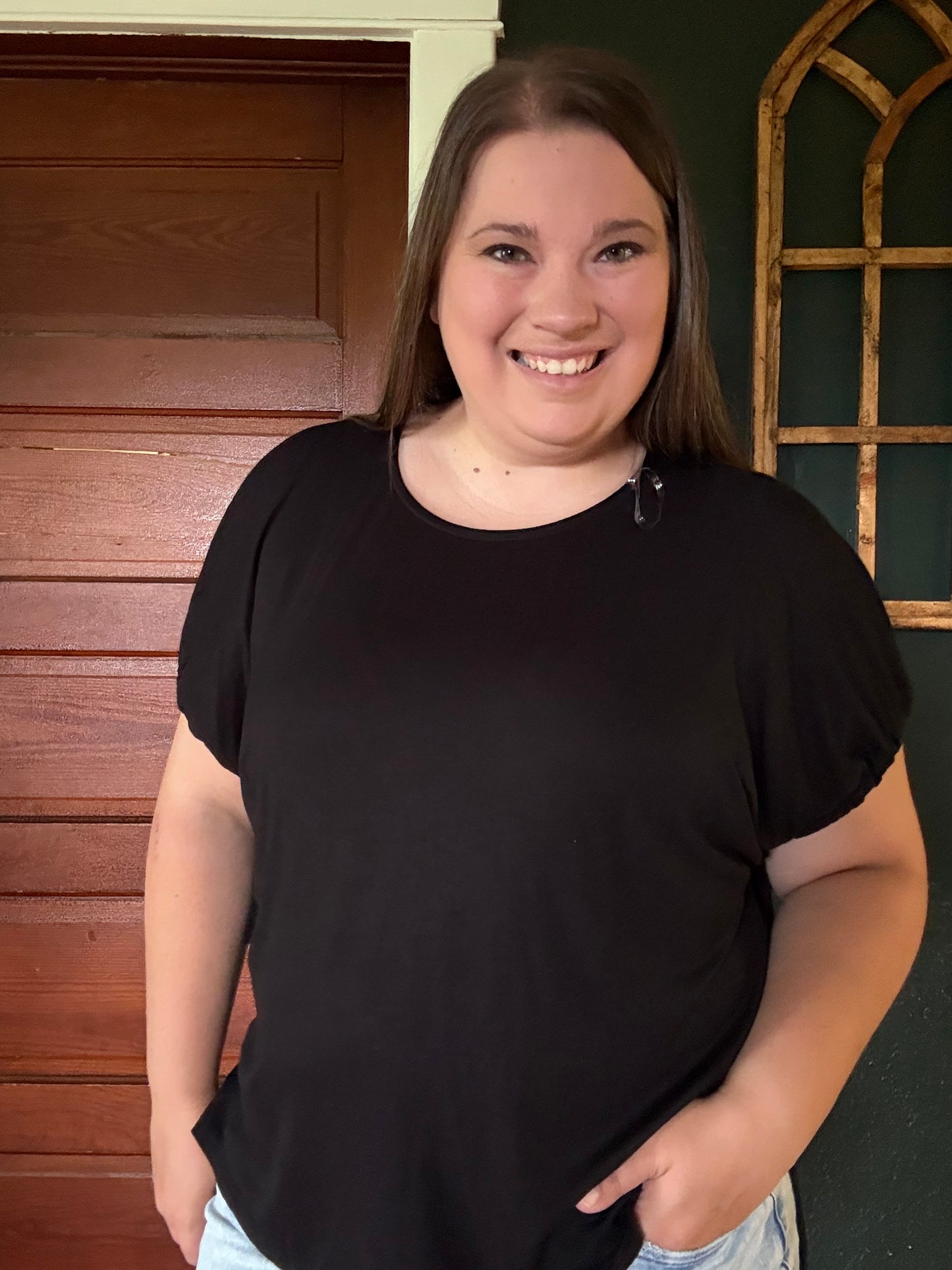 BLACK HIGH LOW BOW SLEEVE TOP