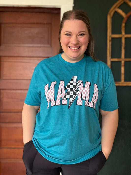 TEAL MAMA CHECKERED TEE