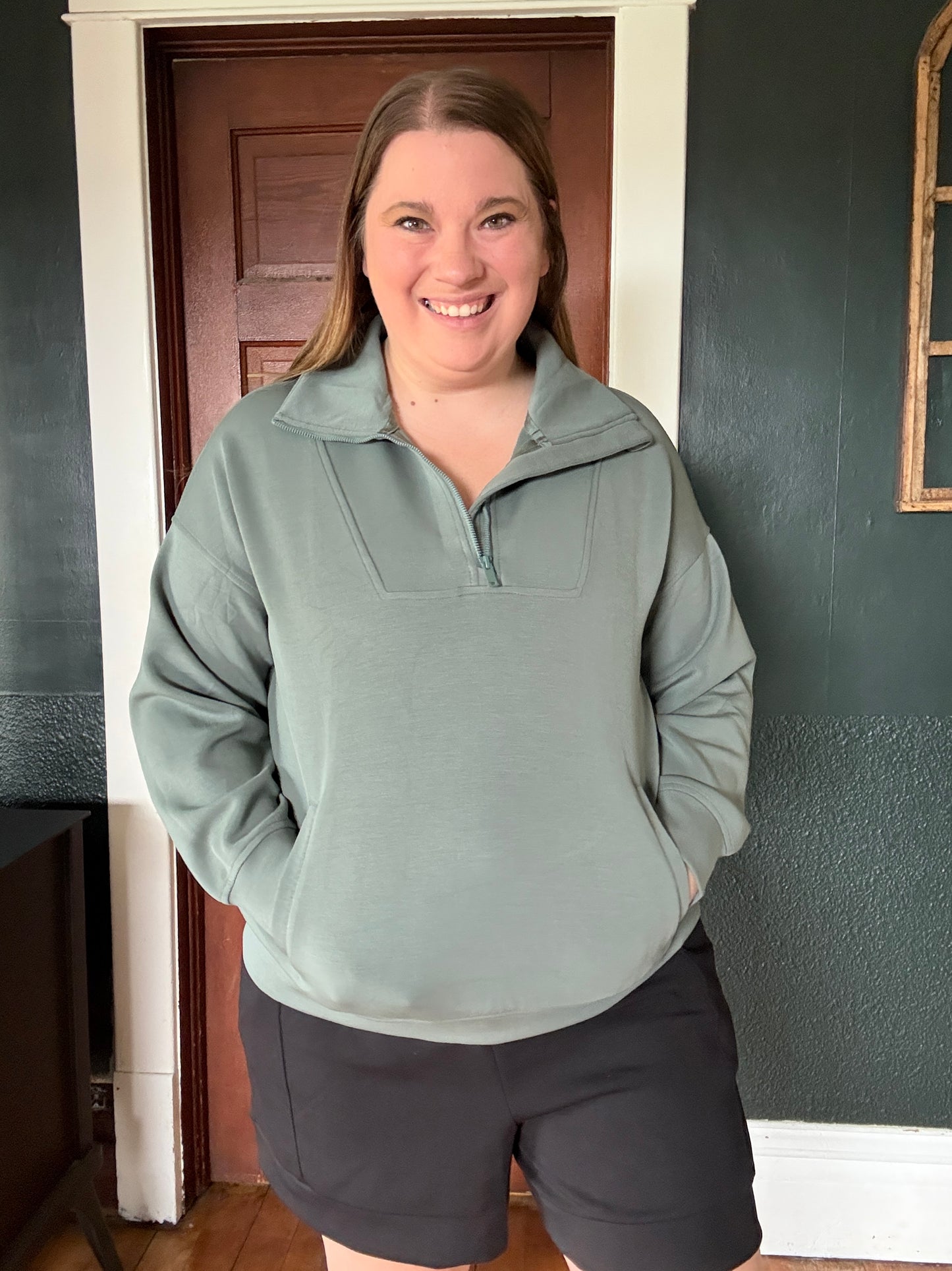 MODAL QUARTER ZIP PULLOVER SAGE LEAF