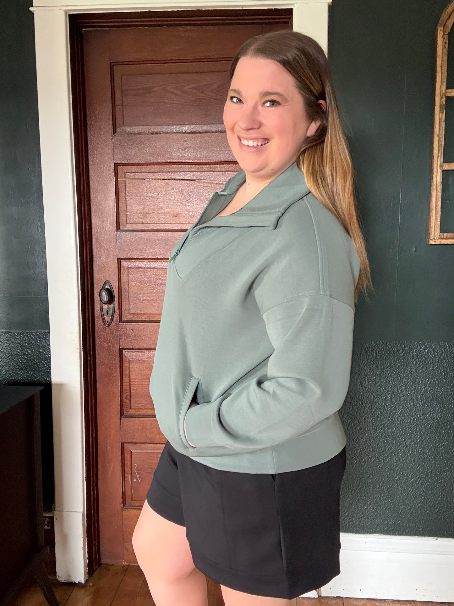 MODAL QUARTER ZIP PULLOVER SAGE LEAF