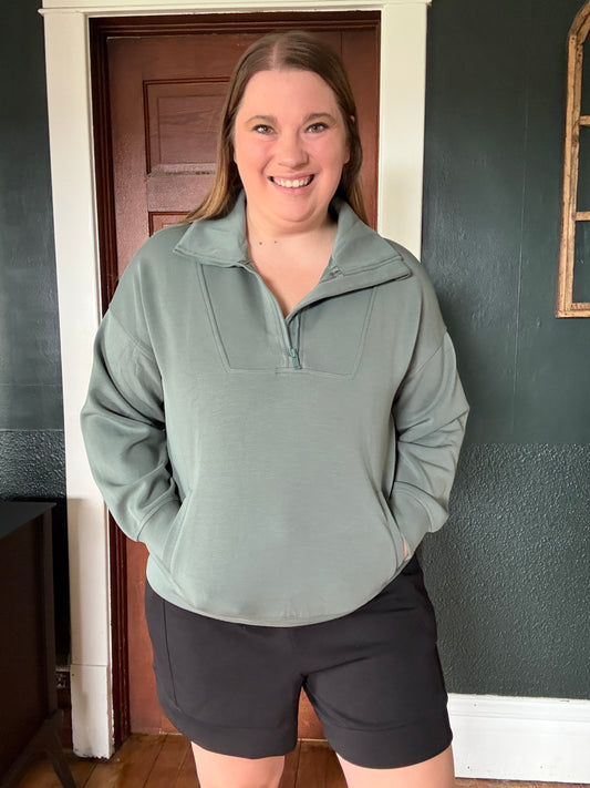 MODAL QUARTER ZIP PULLOVER SAGE LEAF