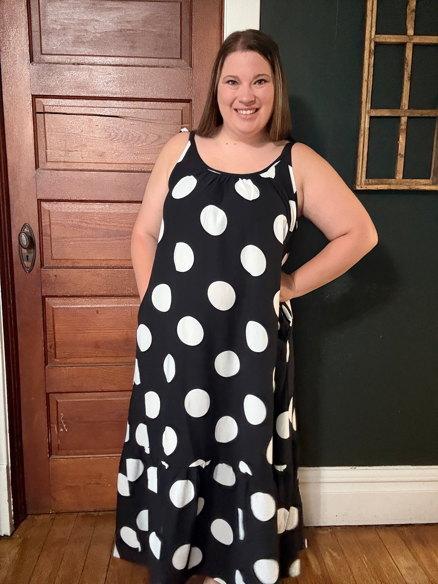 POLKA DOT TIE STRAP MAXI DRESS
