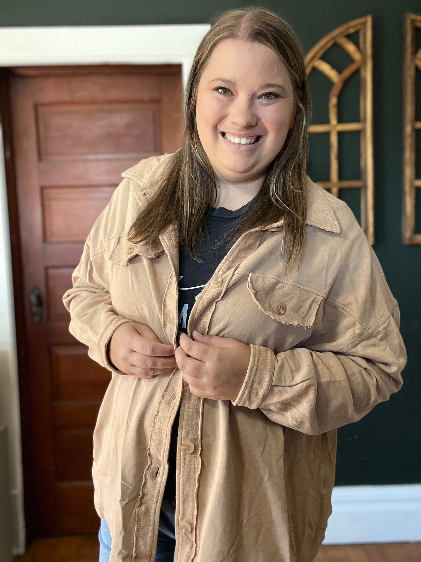 TERRY BUTTON DOWN JACKET LATTE