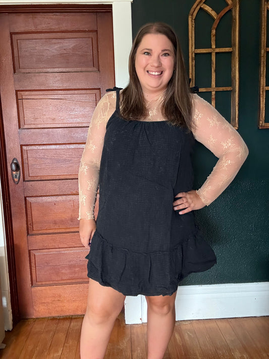 MINERAL WASHED TIE MINI DRESS