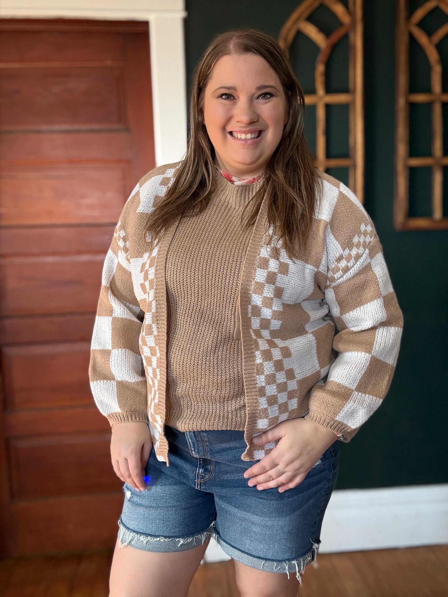 CHECKER KNIT CARDI