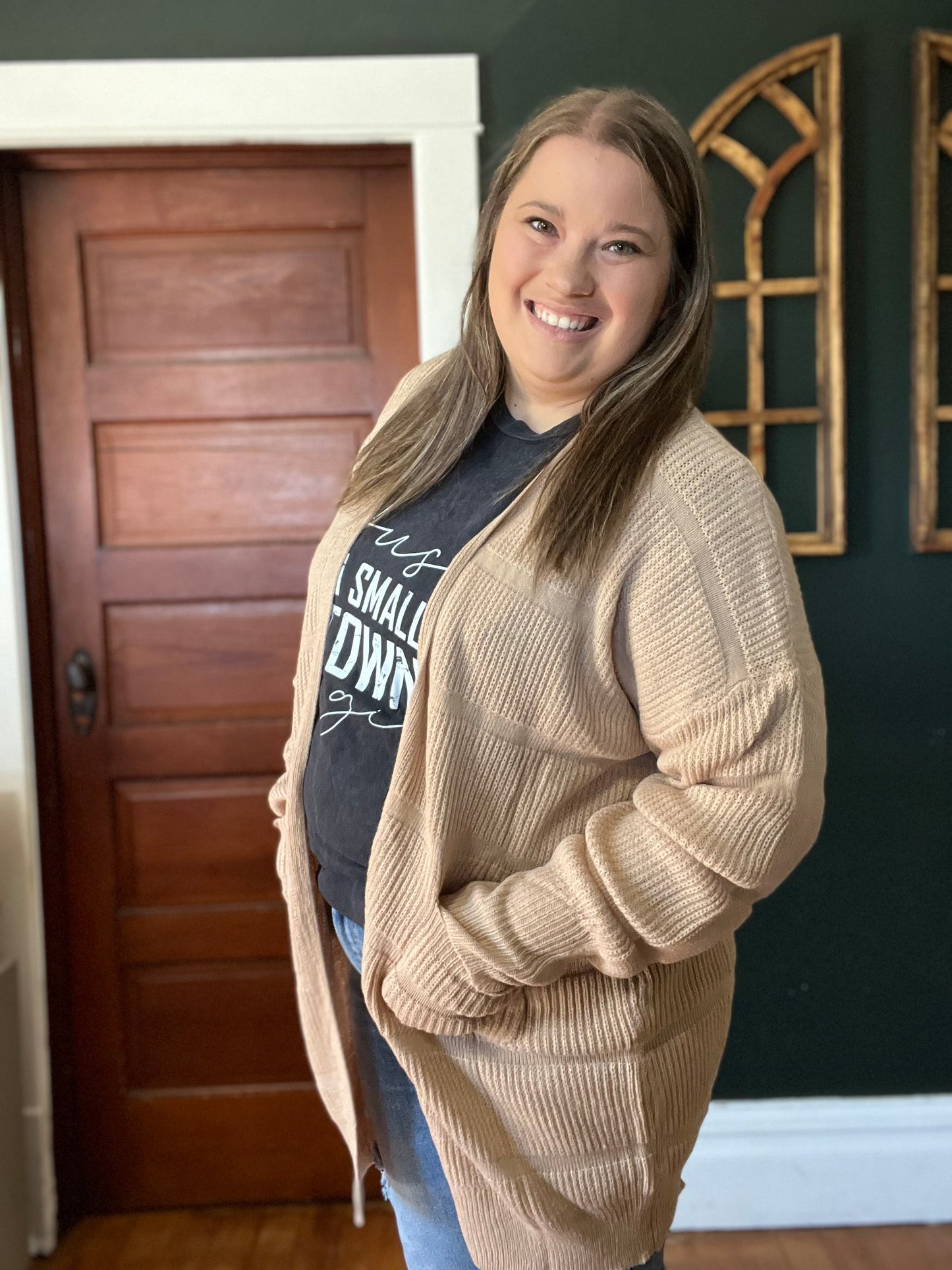 TEXTURED OPEN CARDIGAN TAUPE