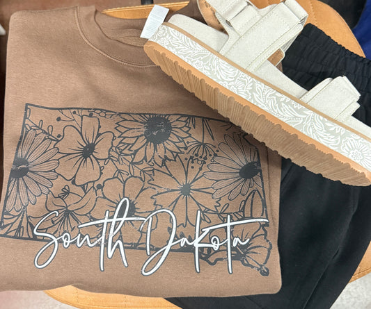 SD STATE SHAPE FLORAL CREWNECK