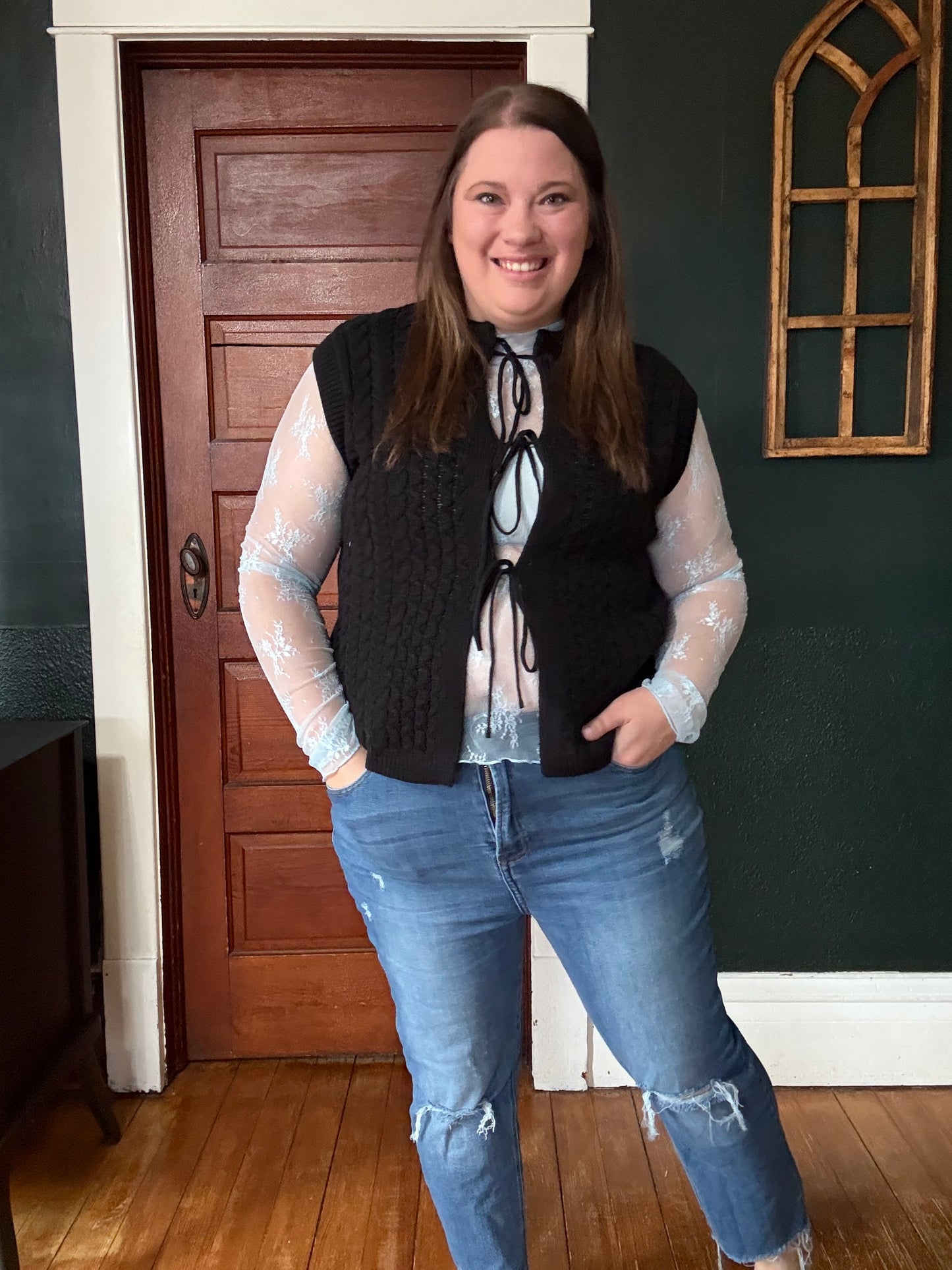 OPEN-FRONT KNITTED VEST