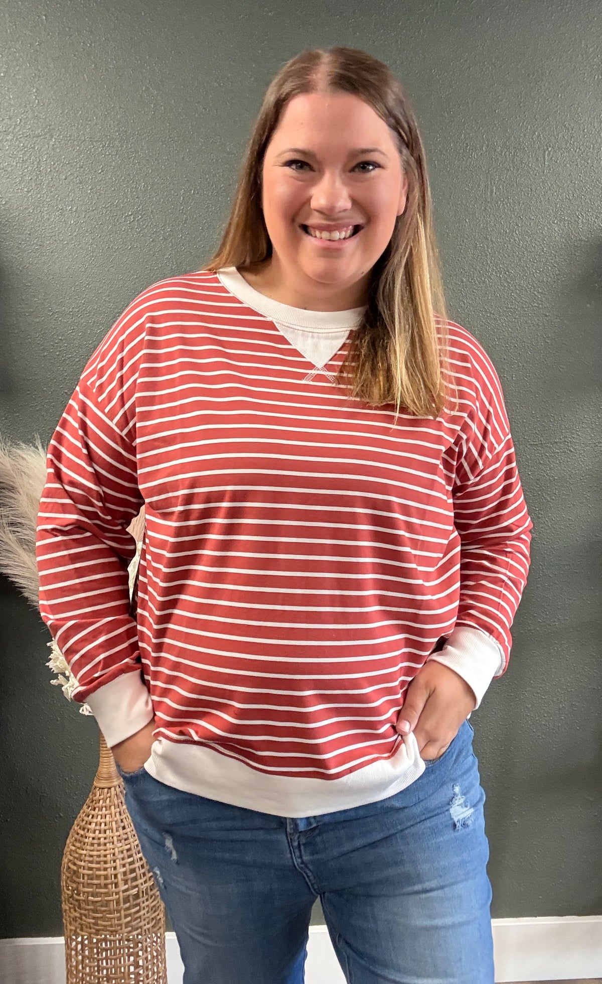 AUTUMN DAYS STRIPED TOP RUST CT-3557Y