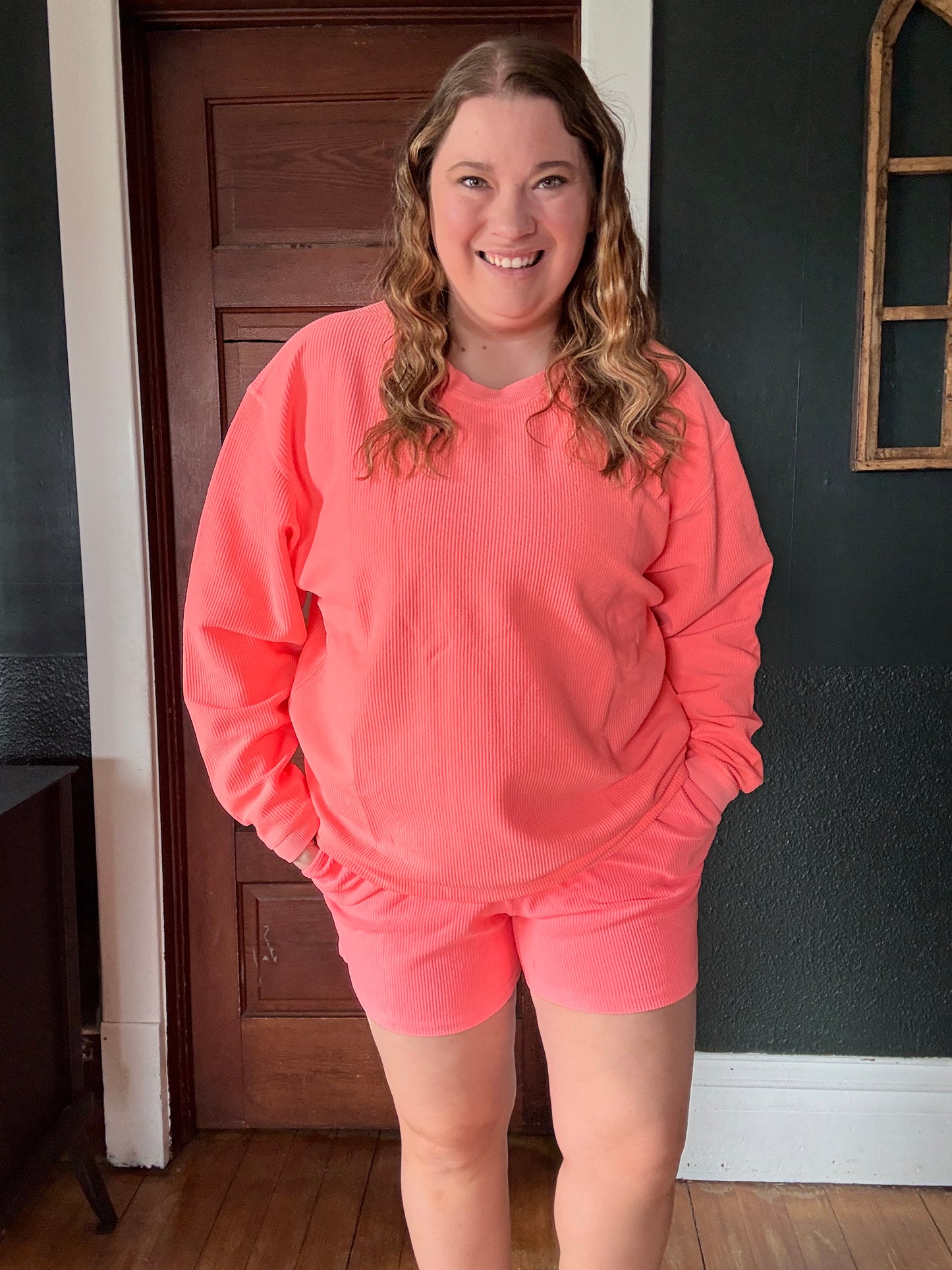NEON CORAL CORDED CREW