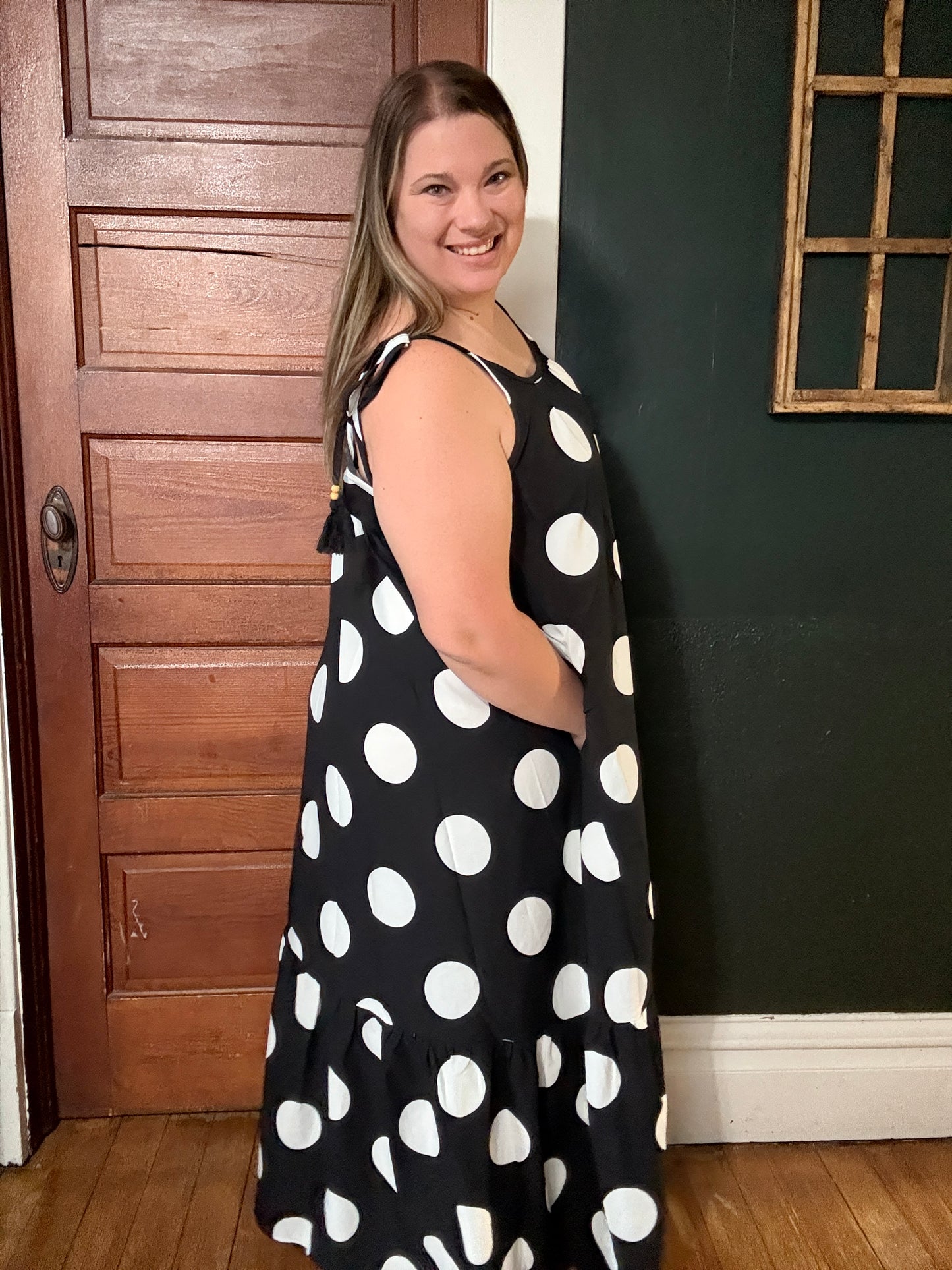 POLKA DOT TIE STRAP MAXI DRESS