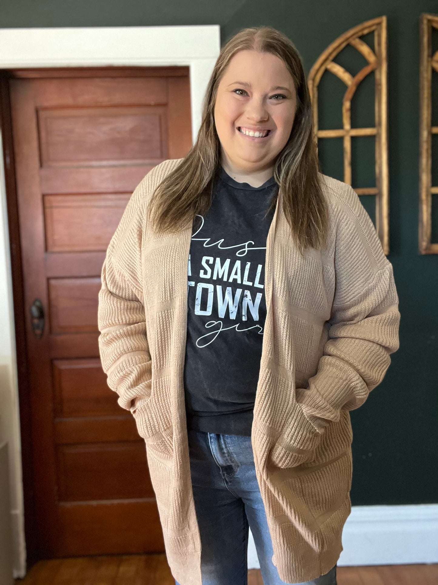 TEXTURED OPEN CARDIGAN TAUPE