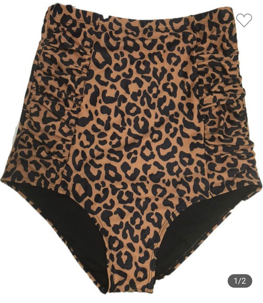 Women's Leopard Print High Waisted Ruched Bottom