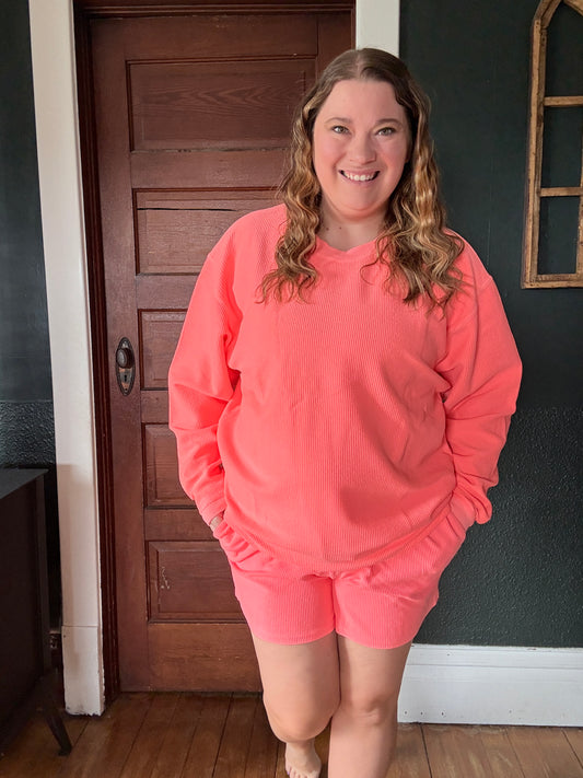 NEON CORAL CORDED CREW